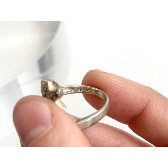 Art Deco Marcasite Foliage Bypass Shank Crossover Milgrain Vintage Ring - sz 7 - Picture 8 of 10